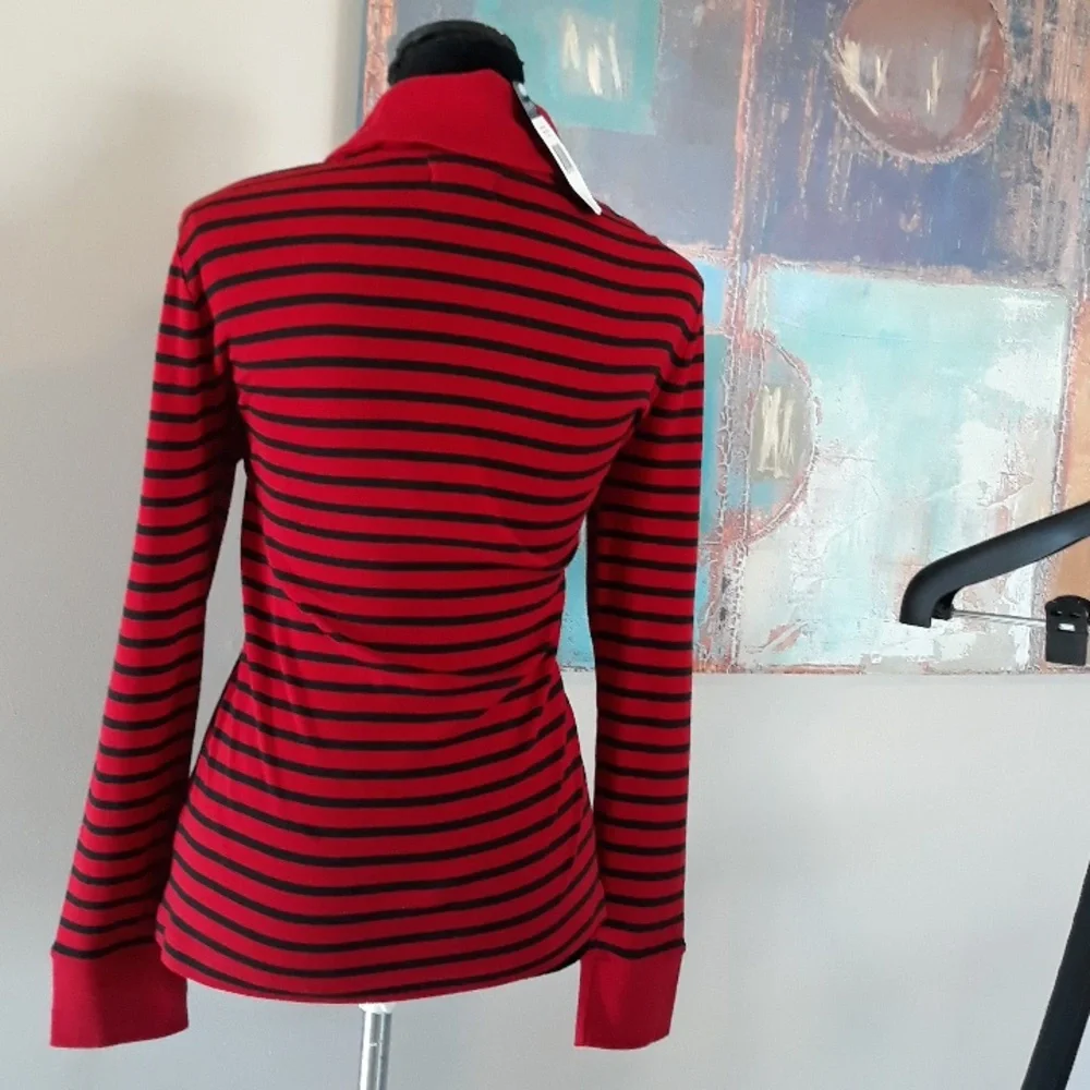 Chaps by Ralph Lauren Highland Red & Black Striped Shawl Collar Top Size L / NWT - Picture 12 of 14